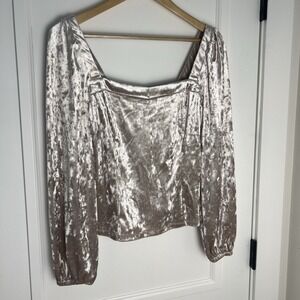 Anthropologie Crushed Velvet Top Womens Sz M Cream Square Neck Rushing Back